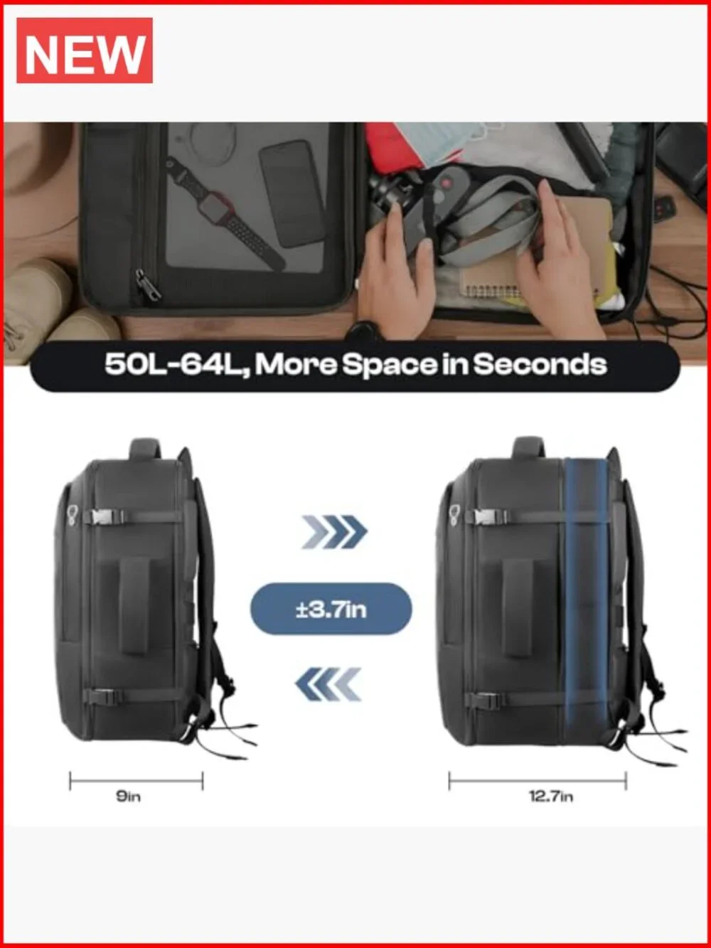 Extra Large 55L Travel Backpack TSA Approved Expandable Laptop Bagpack 18.4 inch